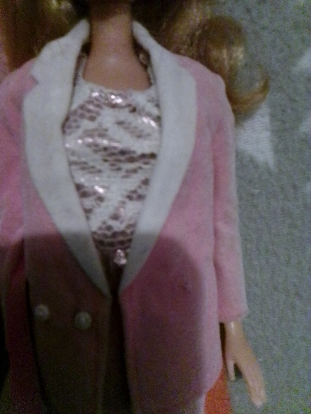 Barbie Pink Coat with White Lapel and Sequin Top